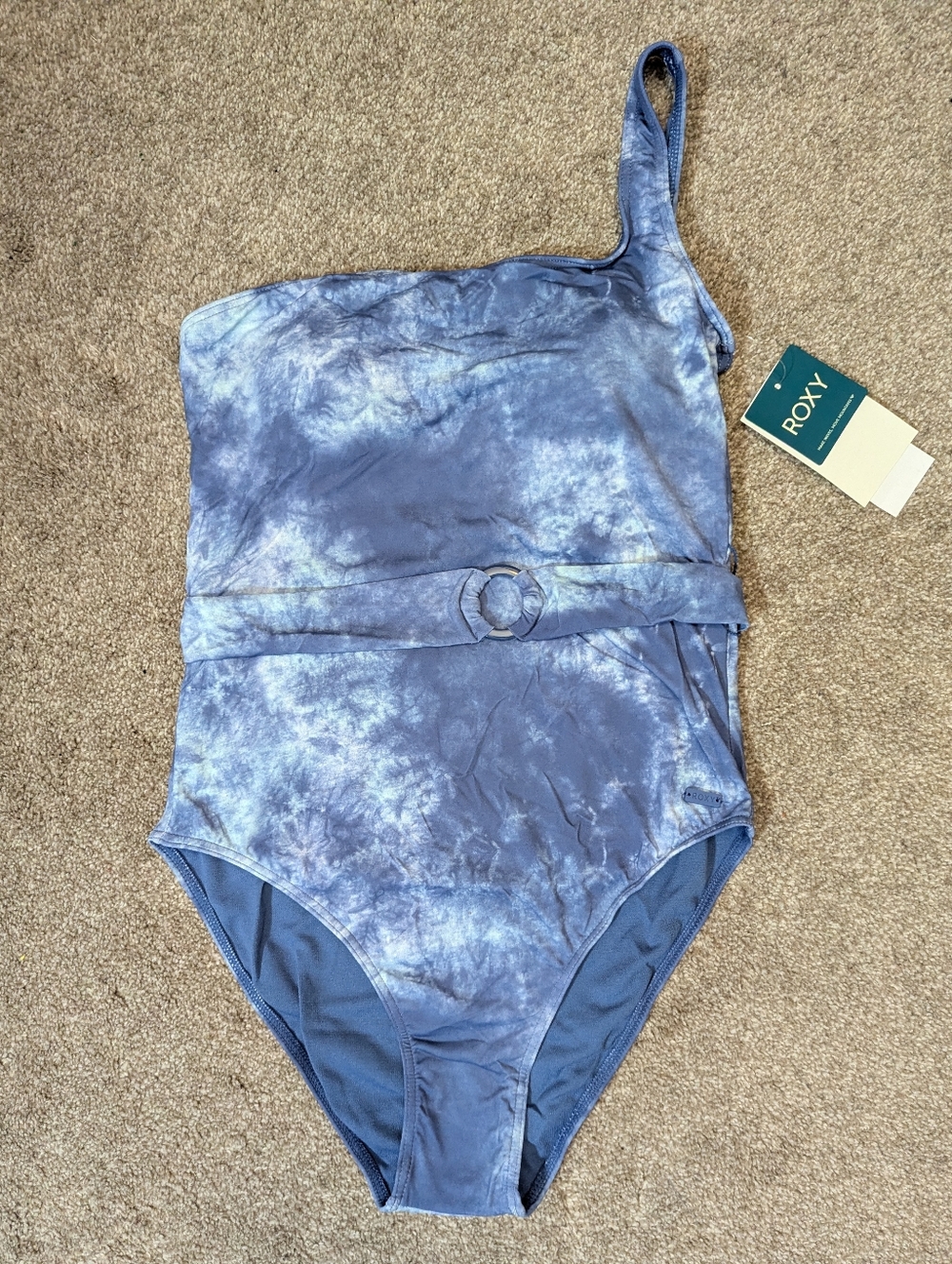 Roxy Blue Long Weekend Beach One-Piece Swimsuit US Medium Tie Waist Belt NEW